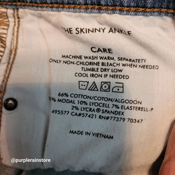 Ann Taylor Jeans Sz 4 Skinny Ankle Mid Rise Fringe Tier Hem Medium Wash Stretch - Picture 4 of 10